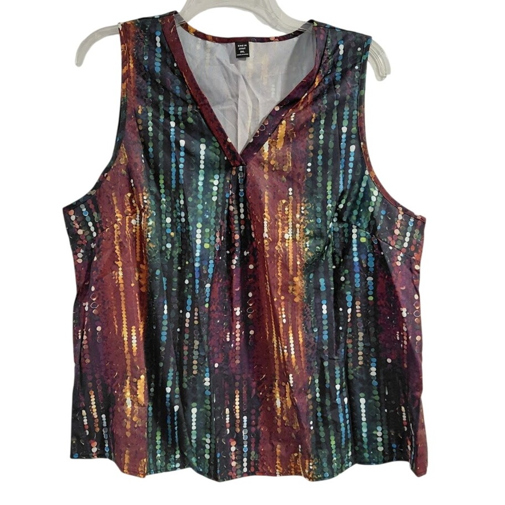 SHEIN CURVE Plus Size 3XL Sleeveless V Neck Tank Top Women Sparkle Print